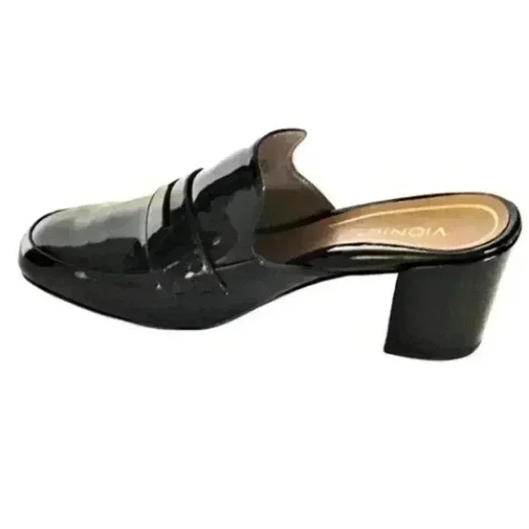 Vionic Plaza Annabel Mules Shoes Women 9.5 Black Patent Leather Block Heel NEW - Picture 3 of 7